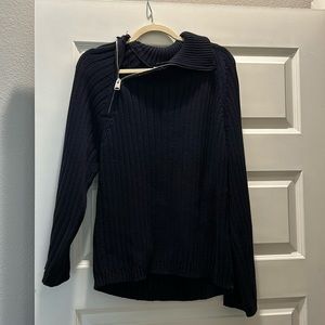 Zara Asymmetric Zip Collar Oversized Navy Sweater